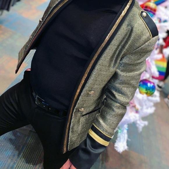 Gold and black sequin embellished military jacket - Picture 3 of 4